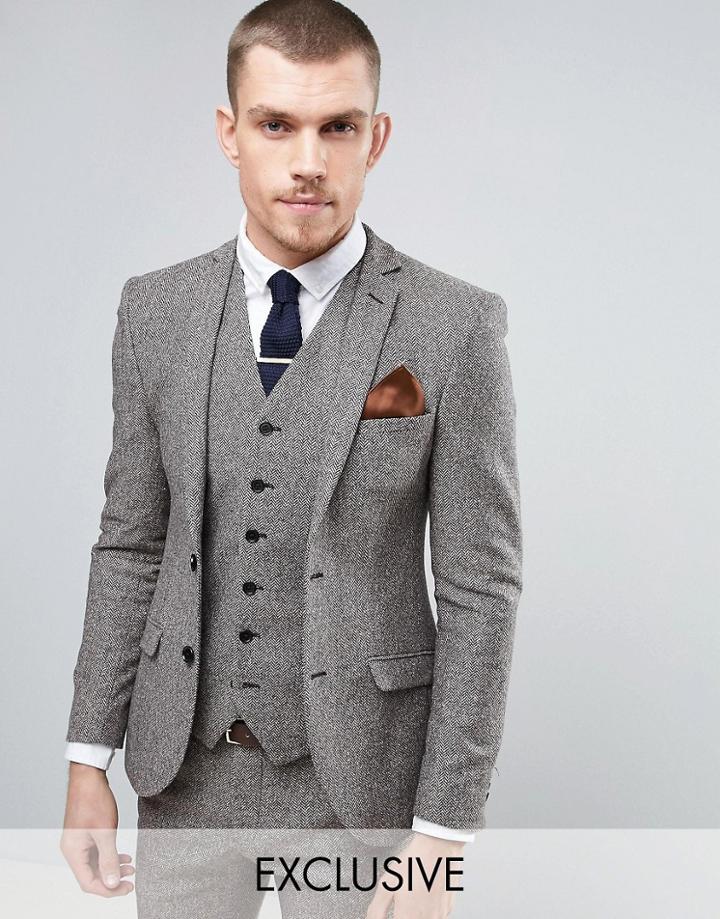 Heart & Dagger Super Skinny Blazer In Herringbone Fleck Tweed - Brown