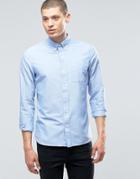 Fred Perry Oxford Shirt With Pocket In Light Smoke In Slim Fit - Blue
