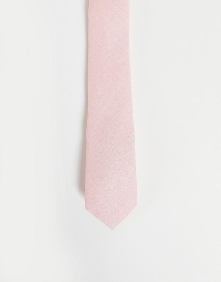 Asos Design Slim Tie In Baby Pink Linen
