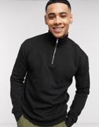 New Look Funnel Zip Neck Sweatshirt In Black