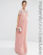 Maya Maternity Pleated Maxi Dress With Pearl Embellishment - Pink