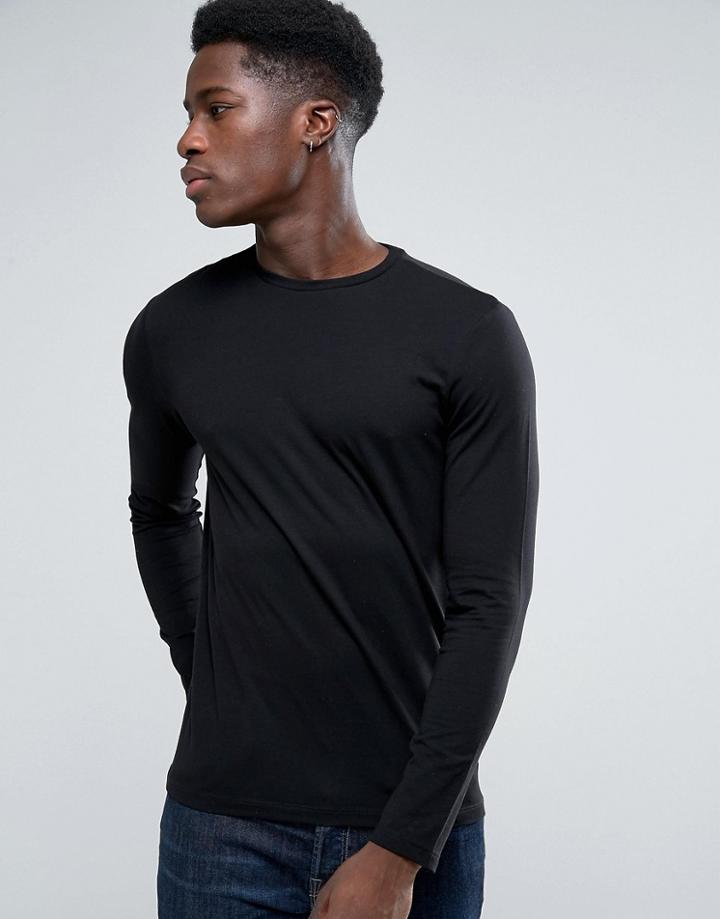 New Look Long Sleeve Stretch Top In Black - Black