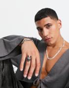 Asos Design Halloween Stainless Steel Ring With Rabbit Design In Silver Tone