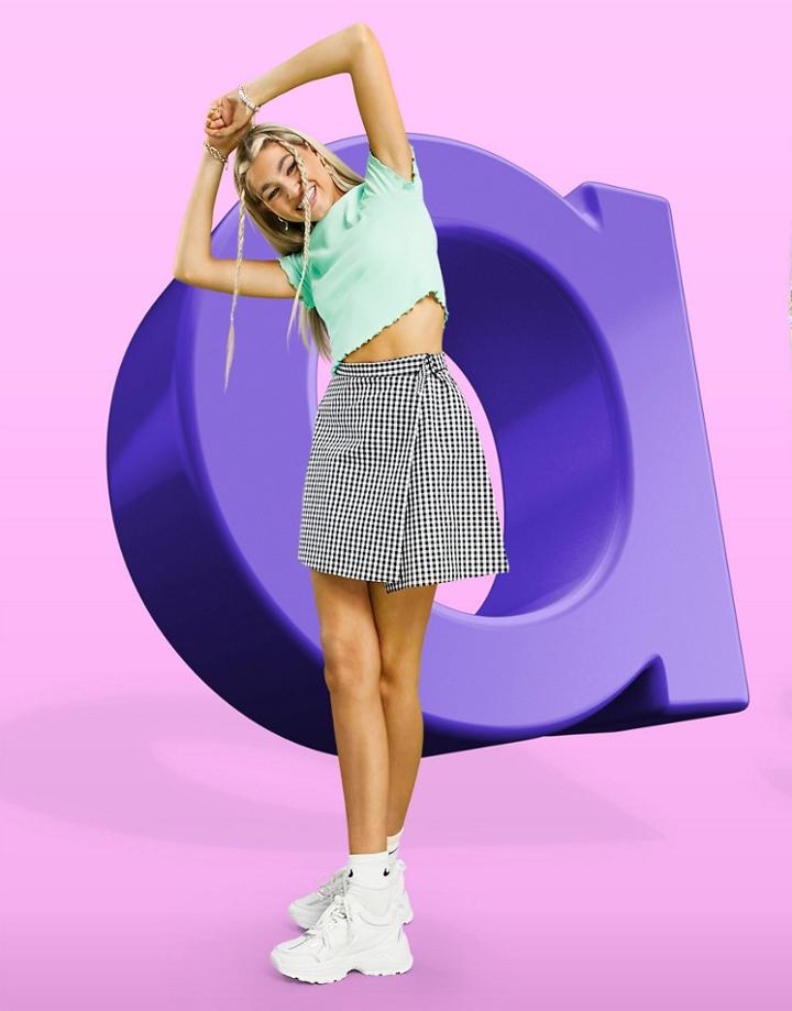 Asos Design Wrap Mini Skirt With Pleat Back Detail In Gingham Check Print-multi