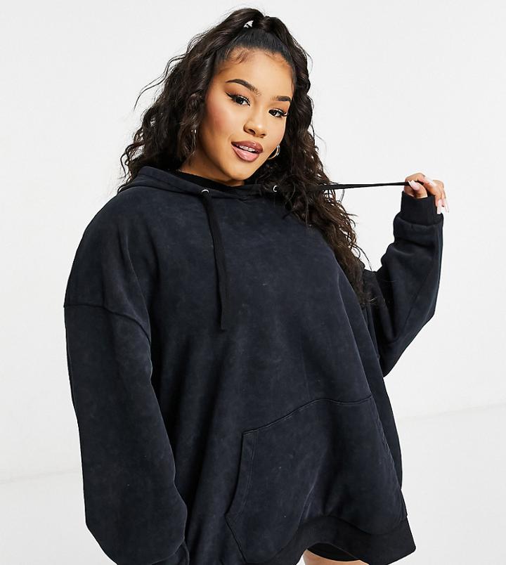 Asos Design Curve Oversized Hoodie In Washed Black-grey