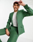 Asos Design Skinny Suit Jacket In Green Checkerboard