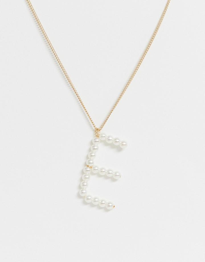 Designb London E Initial Faux Pearl Necklace - Gold