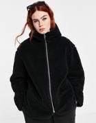 Weekday Peg Fleece Hooded Jacket In Black