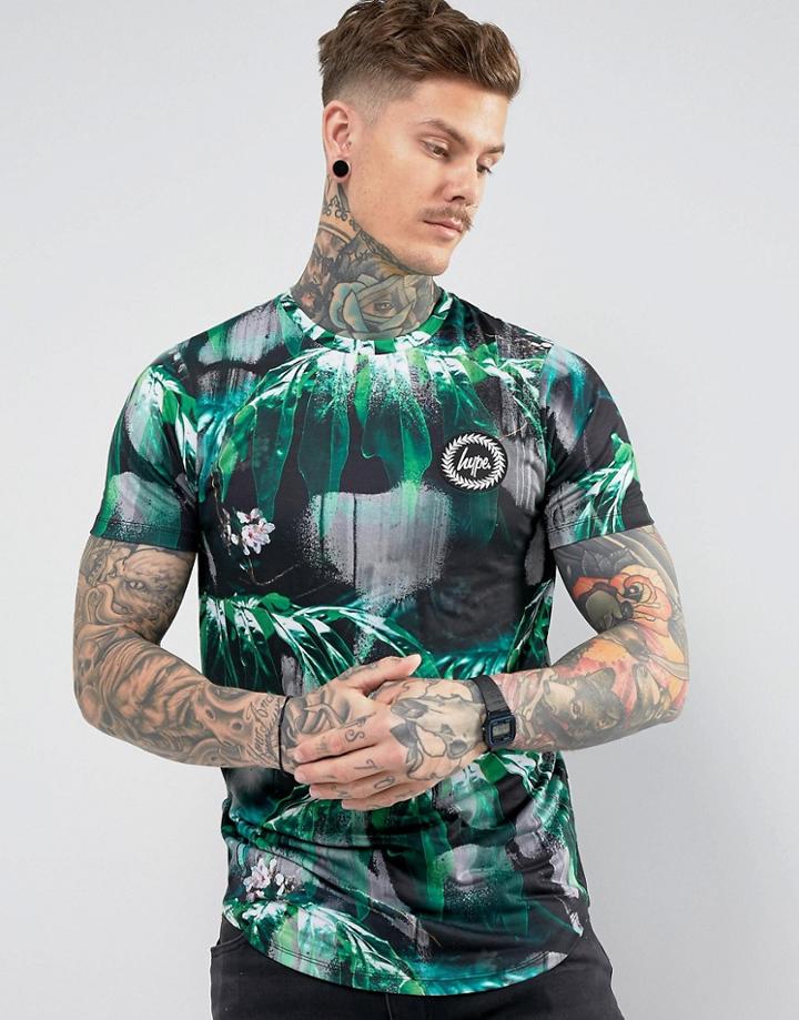 Hype T-shirt In Black With Leaf Print - Black