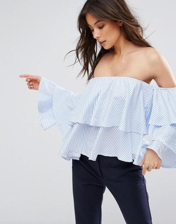 Rd & Koko Bandeau Frill Denim Top - Blue