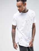 Asos Super Longline T-shirt With All Over Distress And Curved Hem - Wh