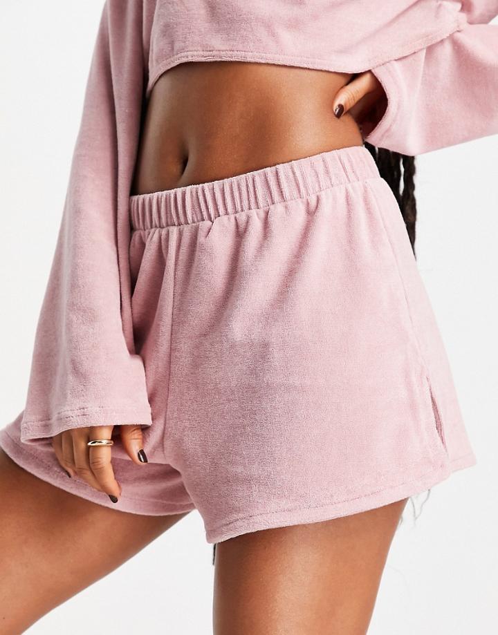 Asos Design Towelling Split Beach Set Short In Pink