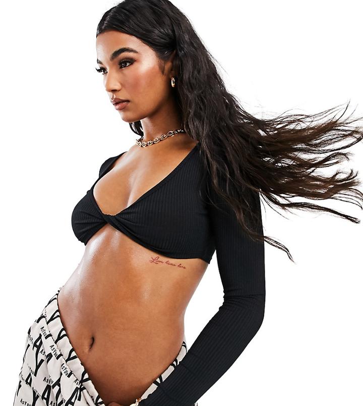 As You Rib Crop Top With Twist Front In Black