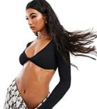 As You Rib Crop Top With Twist Front In Black