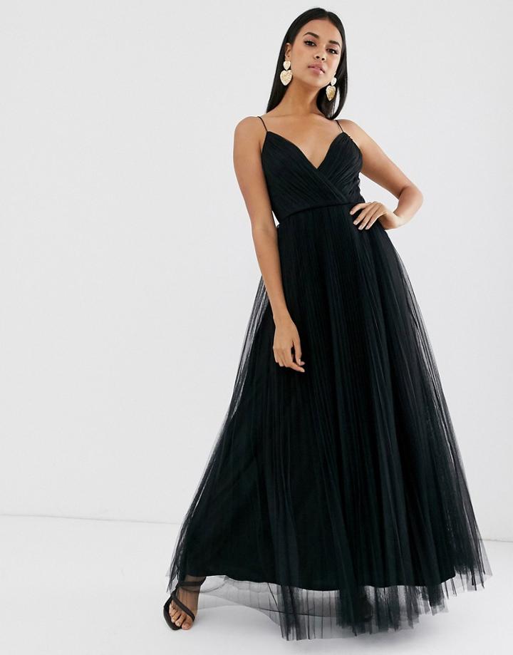Asos Design Cami Pleated Tulle Maxi Dress-black