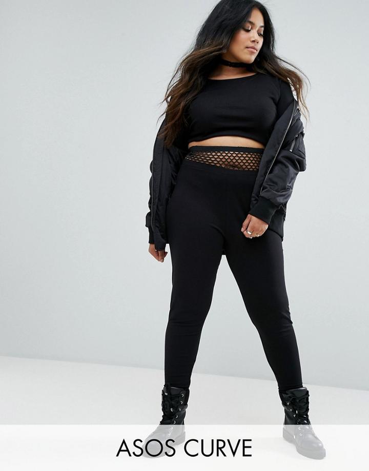 Asos Curve Double Layer Fishnet Legging - Black