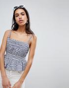Lost Ink Cami Top With Ruched Detail In Stripe - Gray