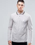 Pretty Green Polo Shirt With Long Sleeves Twin Tipped In Gray - Gray