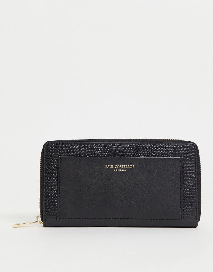 Paul Costelloe Leather Zip Around Wallet In Black Lizard Mix-multi