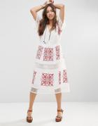 Asos Premium Cutwork Midi Dress With Red Embroidery - White