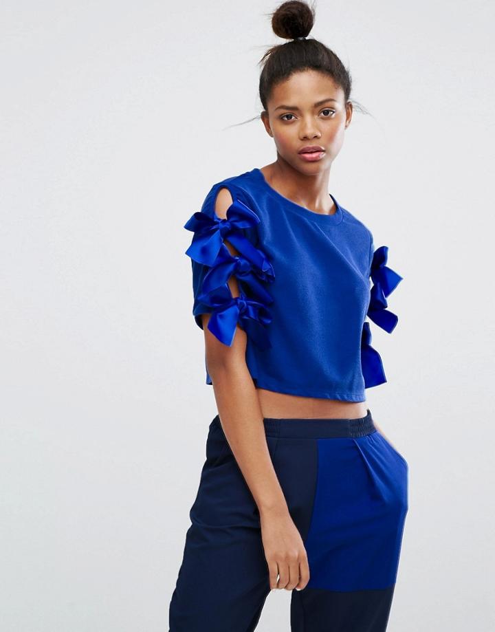 Ziztar Cinderella's Magic Ribbon Top With Bow Sleeves - Blue