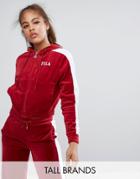 Fila Tall Velour Zip Up Hoody With Racer Stripe Detail - Red