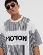 Asos Design Oversized Vertical Stripe T-shirt With Placement Print - White