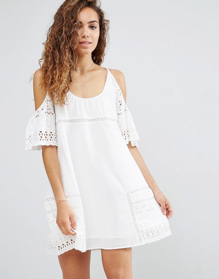 D.ra Nancy Eyelet Cold Shoulder Dress - White