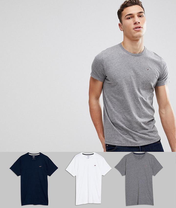Hollister 3pack T-shirts With Crew Neck In White/gray/navy - Multi