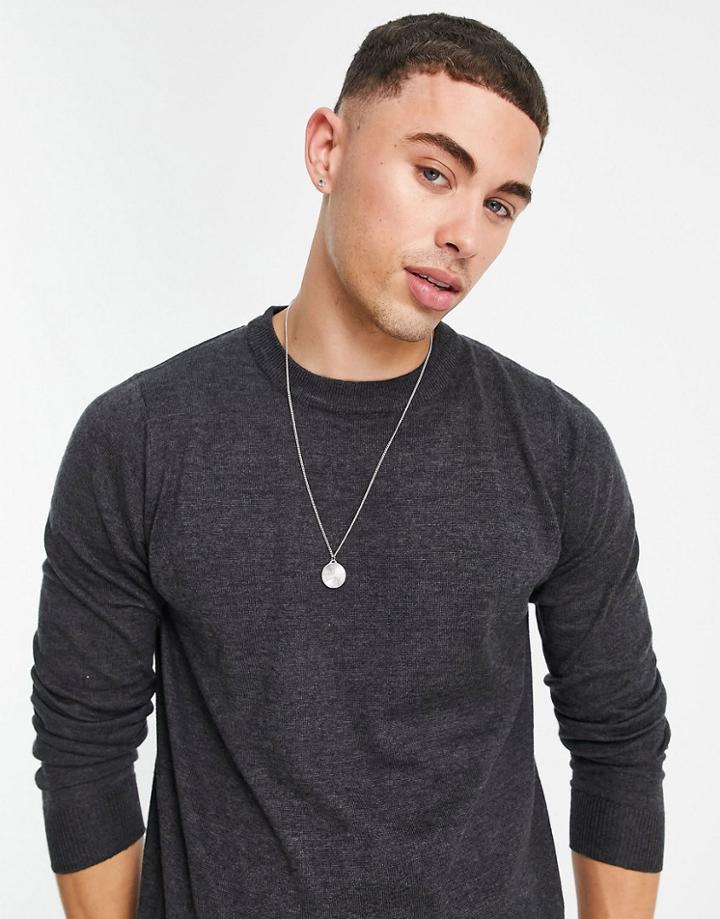 Threadbare Cotton Crew Neck Sweater In Charcoal Heather-grey