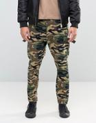 Asos Drop Crotch Pants With Taping In Camo - Green