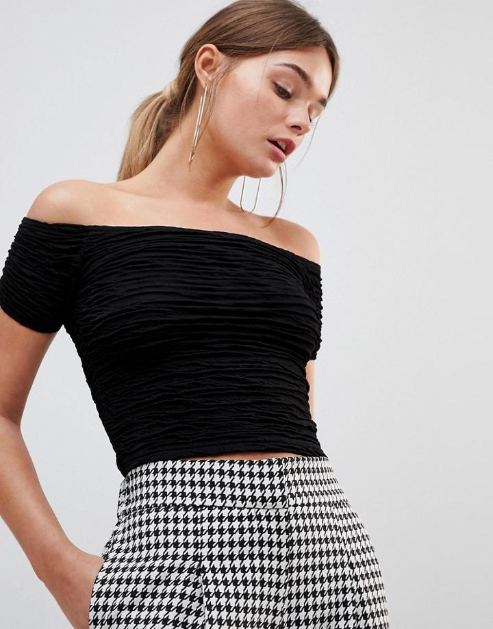 Asos Design Off Shoulder Top In Ripple Fitted Fabric - Black