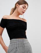 Asos Design Off Shoulder Top In Ripple Fitted Fabric - Black