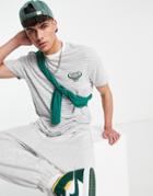 Asos Design Relaxed Stripe T-shirt In Gray Brushed Fabric Stripe With Embroidery-neutral