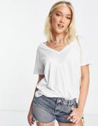Stradivarius Oversized V Neck T-shirt In White