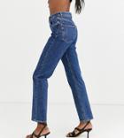 Asos Design Tall High Rise Stretch 'slim' Straight Leg Jeans In Mid Vintage Wash