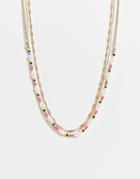 Topshop Multirow Beaded Choker Necklace In Gold