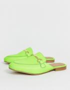 Asos Design Moves Leather Mule Loafers In Neon Green - Green