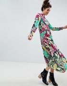 Monki Tropical Midi Shirt Dress - Multi
