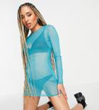Asyou Mesh Body-conscious Dress In Blue-blues