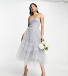 Lace & Beads Bridesmaid Ruched Tiered Midaxi Dress In Dusty Blue