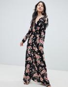 Oh My Love Frilled Neck Maxi Dress In Floral Print - Multi