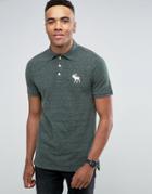 Abercrombie & Fitch Pique Polo Slim Fit Exploded Tonal Icon In Green Marl - Green