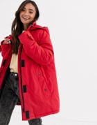 Asos Design Fleece Lined Anorak Coat In Red