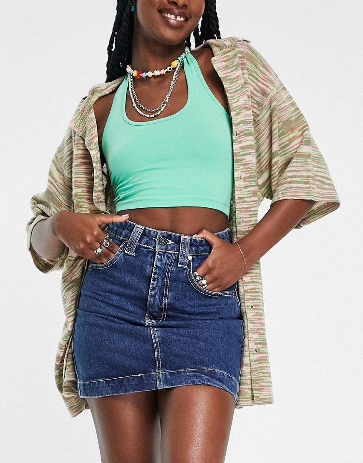 Kickers 90s Denim Mini Skirt In Indigo With Bum Logo-blue