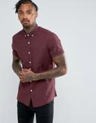 Asos Casual Slim Oxford Shirt With Stretch In Purple - Purple