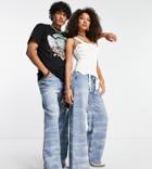 Reclaimed Vintage Inspired 00's Unisex Baggy Jean In Heavy Distress Wash-blue