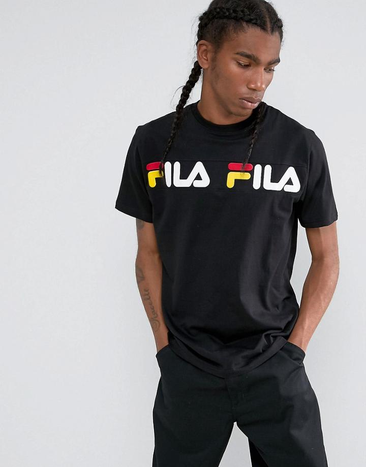 Fila Black T-shirt With Repeat Panel Logo In Black Exclusive To Asos - Black