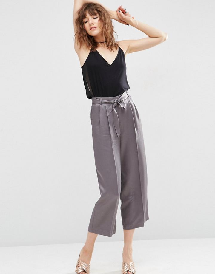Asos Premium Satin Culotte Suit Pant - Light Gray