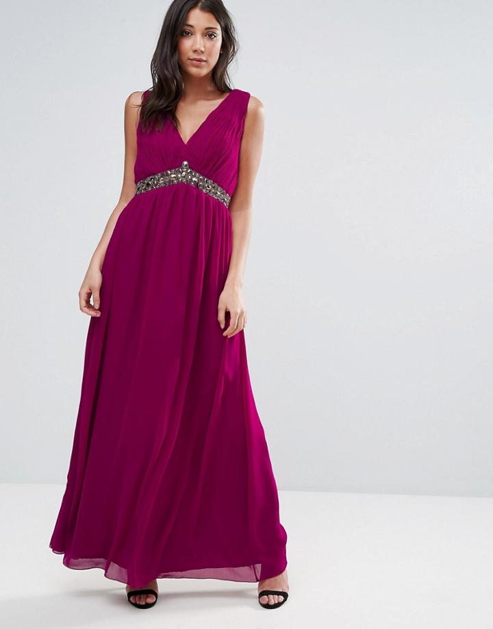 Little Mistress Cherry Embellished Waist Maxi Dress - Red